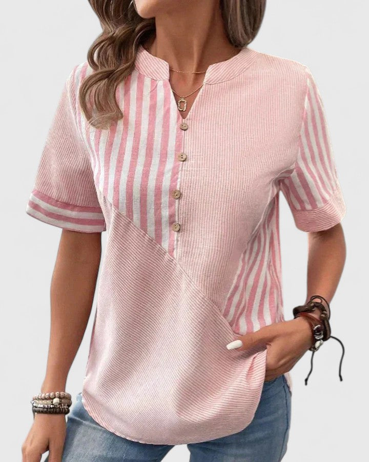 Poppy Hargreaves | Striped Linen Blouse With Button Detail