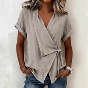 Camille Rousseau | Linen Wrap Blouse with Tie Waist