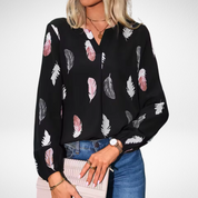 Georgia Marlowe | Feather Print Blouse With Bishop Sleeves
