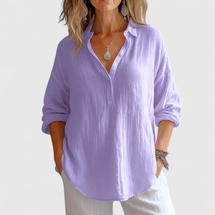 Georgina Hastings | Linen Blouse With V-Neck Collar
