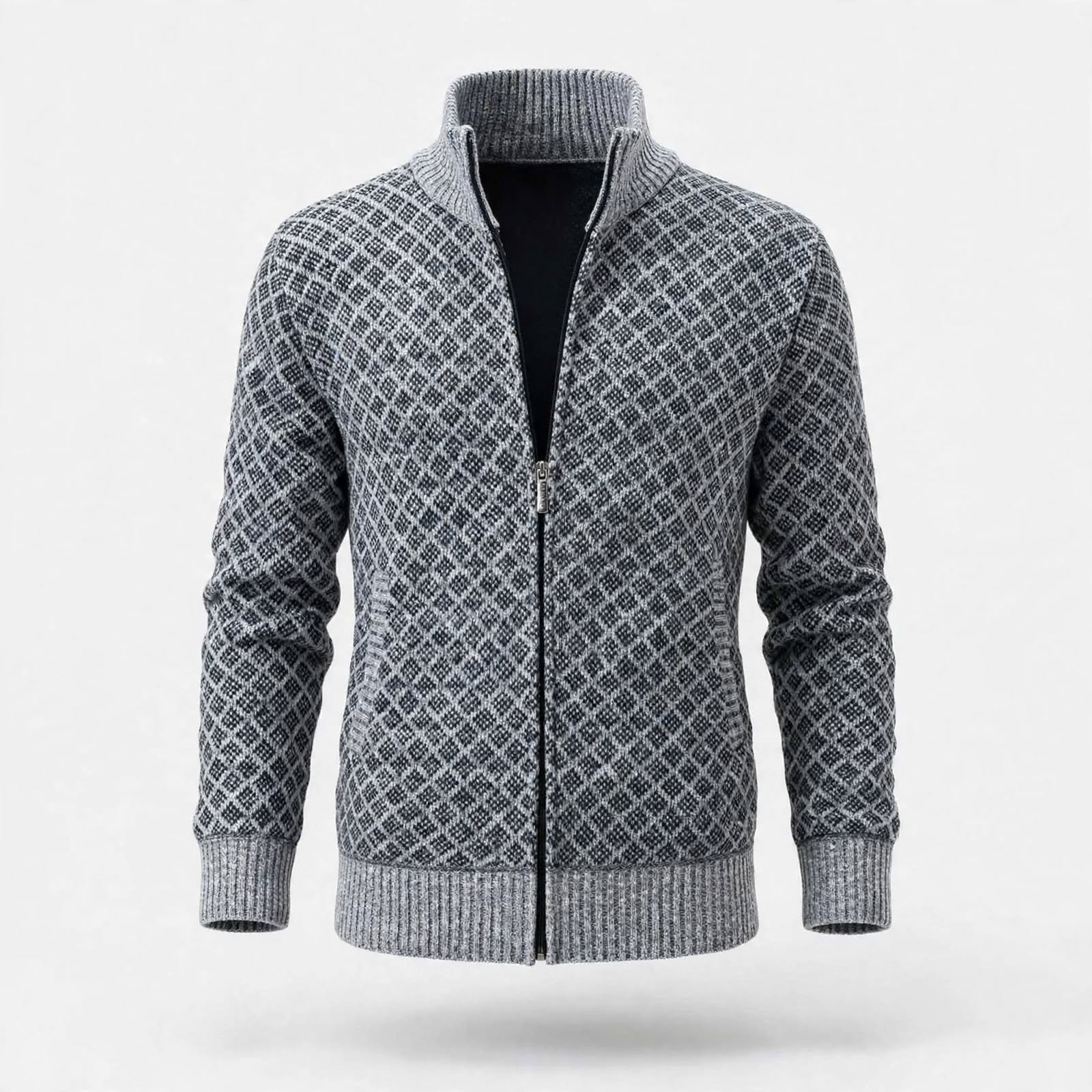 Callum Bramwell | Diamond-Pattern Knit Cardigan With Zip Front