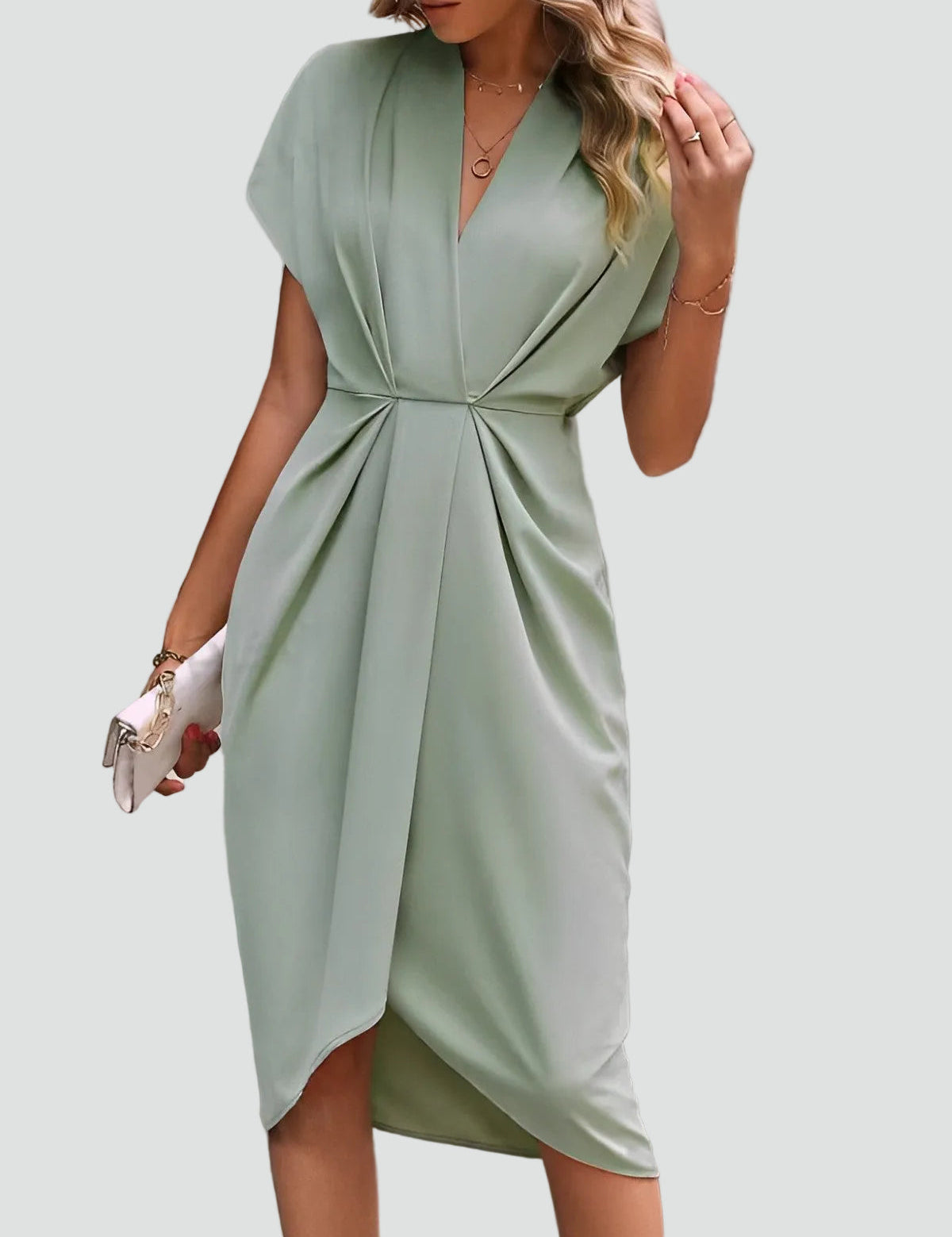 Charlotte Davies | Wrap Midi Dress in Stone Beige