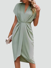Charlotte Davies | Wrap Midi Dress in Stone Beige
