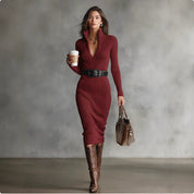 Eleanor Robinson | Ribbed Knit V-Neck Midi Dress