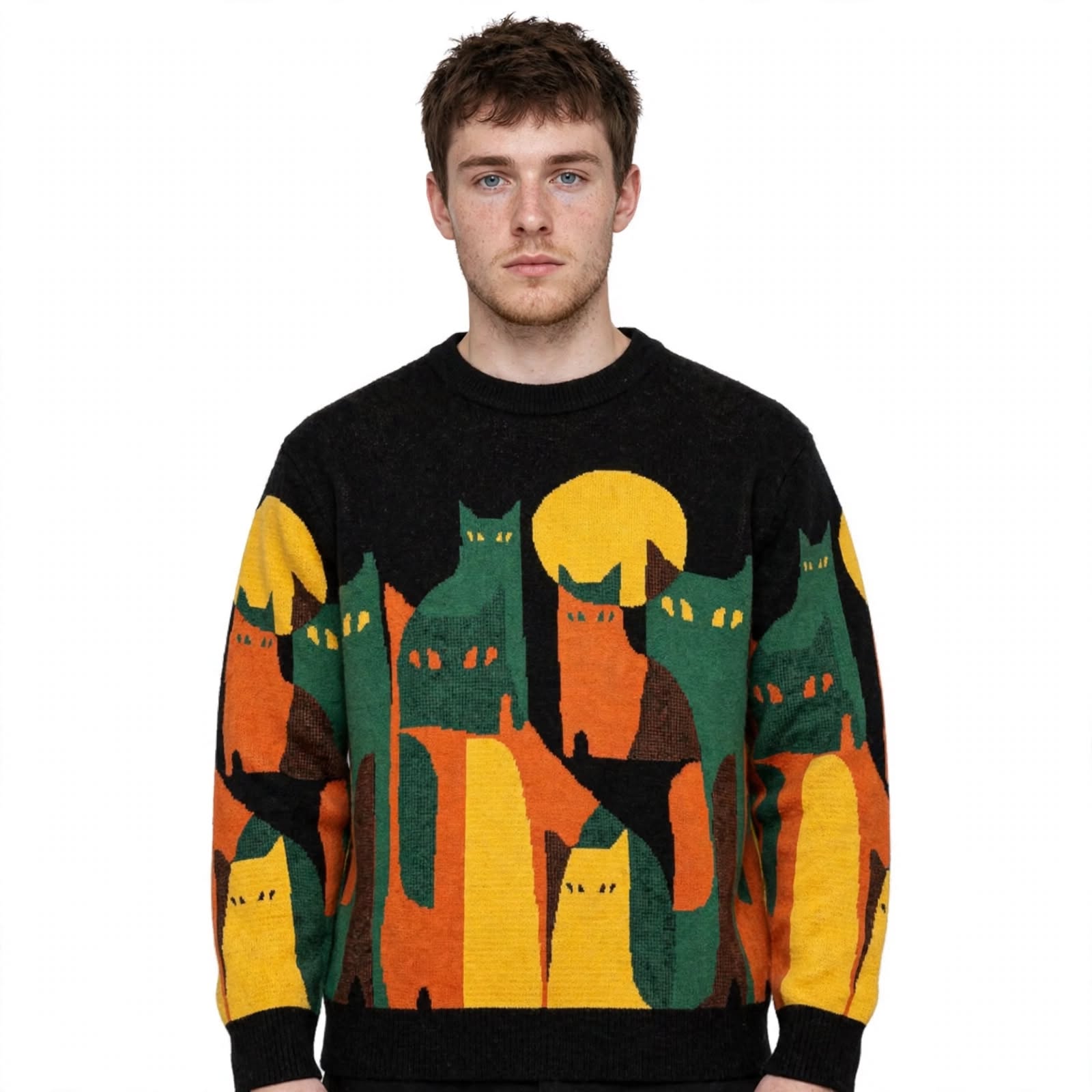 Dexter Holloway | Knitted Cat Print Sweater For Men
