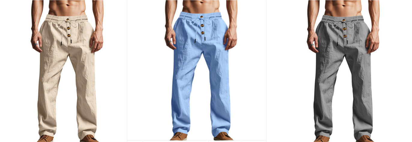 Fletcher Brown | Men's Linen-Blend Beach Trousers with Drawstring Waist
