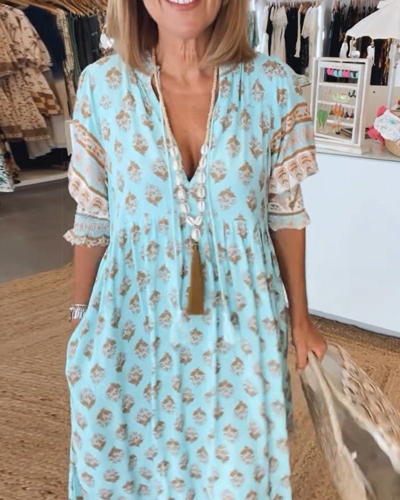 Poppy Baker | Kvetinové midi šaty s výstrihom do V v boho štýle