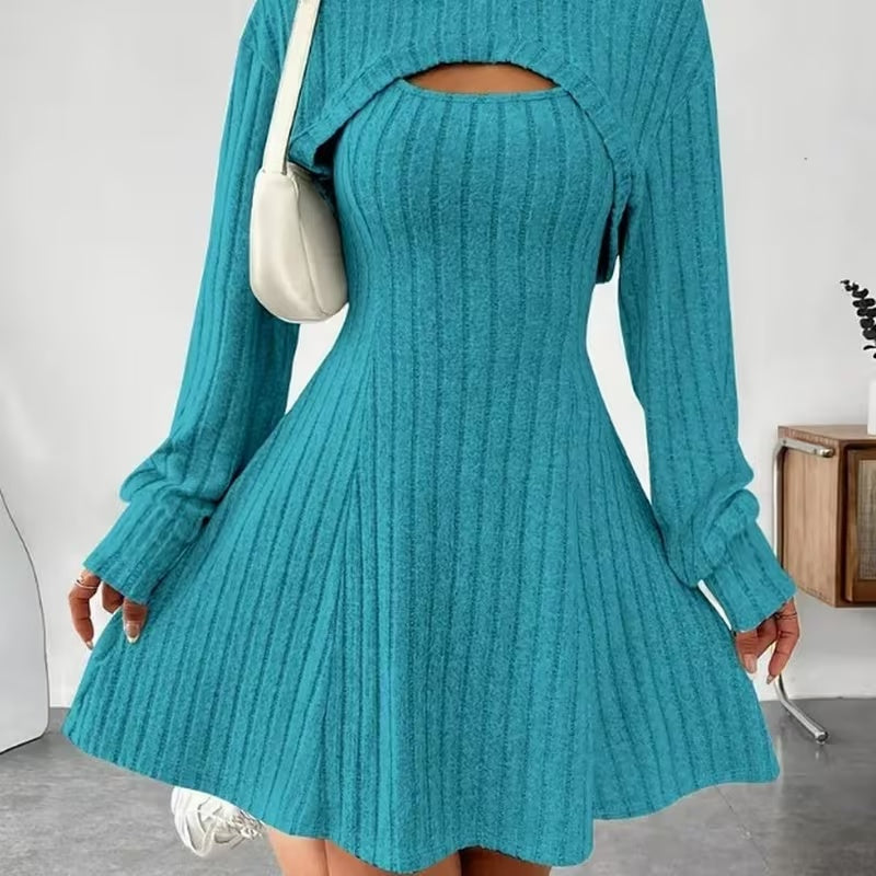 Emily Jones | Hooded Ribbed Knit Mini Dress Set