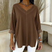 Saoirse Callahan | Washed Denim V-Neck Tunic Top with Side Splits
