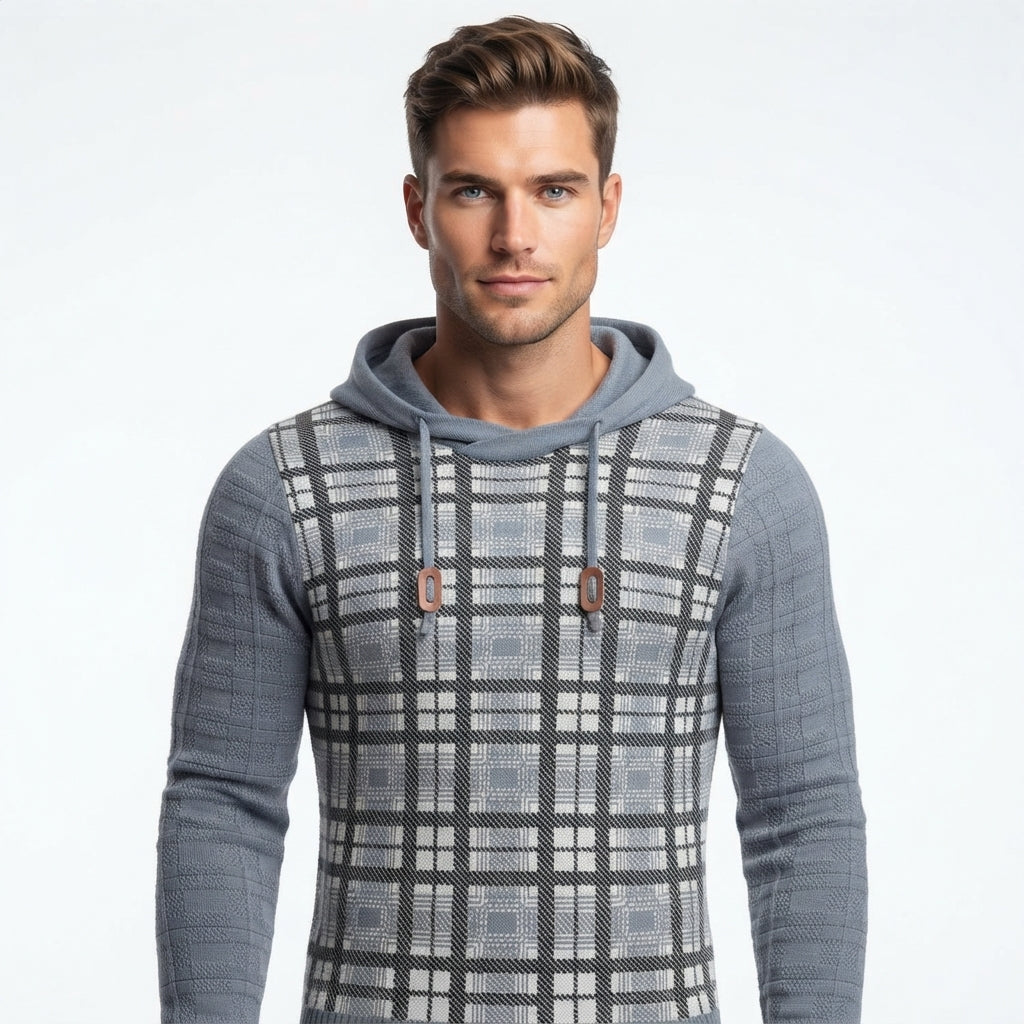 Barnaby Hollis | Checkered Knit Hoodie With Drawstring Hood