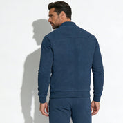 Adrian Beaumont | Microsuede Bomber Jacket with Refined Edge (Blue)