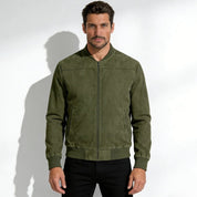 Adrian Beaumont | Microsuede Bomber Jacket with Refined Edge (Olive Green)