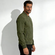 Adrian Beaumont | Microsuede Bomber Jacket with Refined Edge (Olive Green)