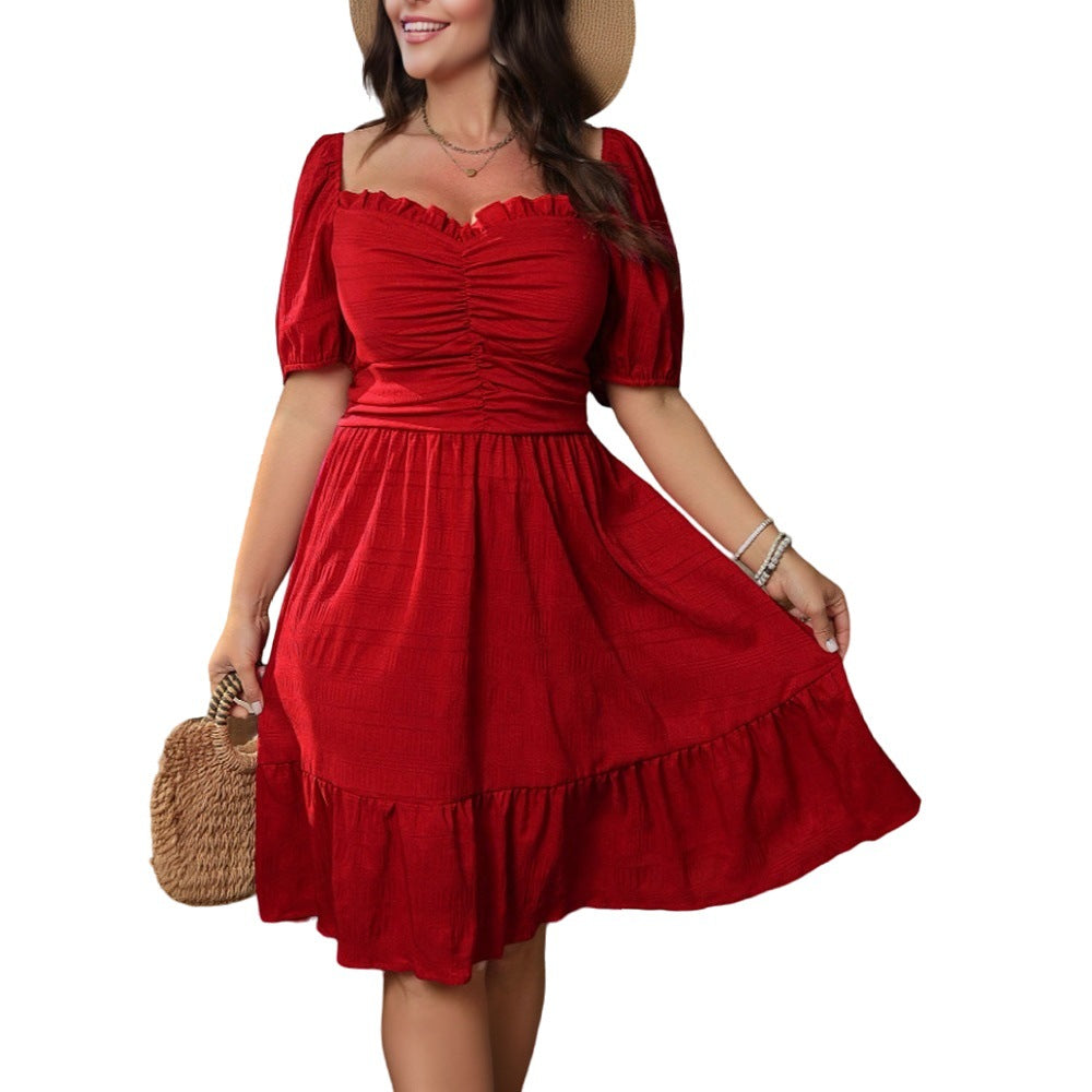 Adriana Bellucci | Plus Size Red Pleated Midi Dress