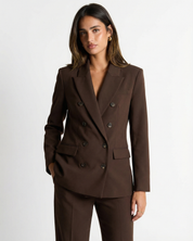 Adrienne Solvay | Chocolate Brown Double Breasted Blazer Tailored Set