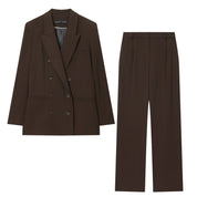 Adrienne Solvay | Chocolate Brown Double Breasted Blazer Tailored Set