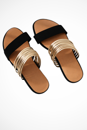 Alessandra Moretti | Metallic Strap Slide Sandals For Women