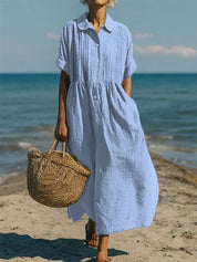 Florence Baker | Elegant Collared Linen Shirt Dress