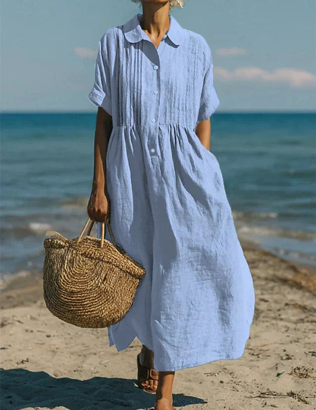 Florence Baker | Elegant Collared Linen Shirt Dress