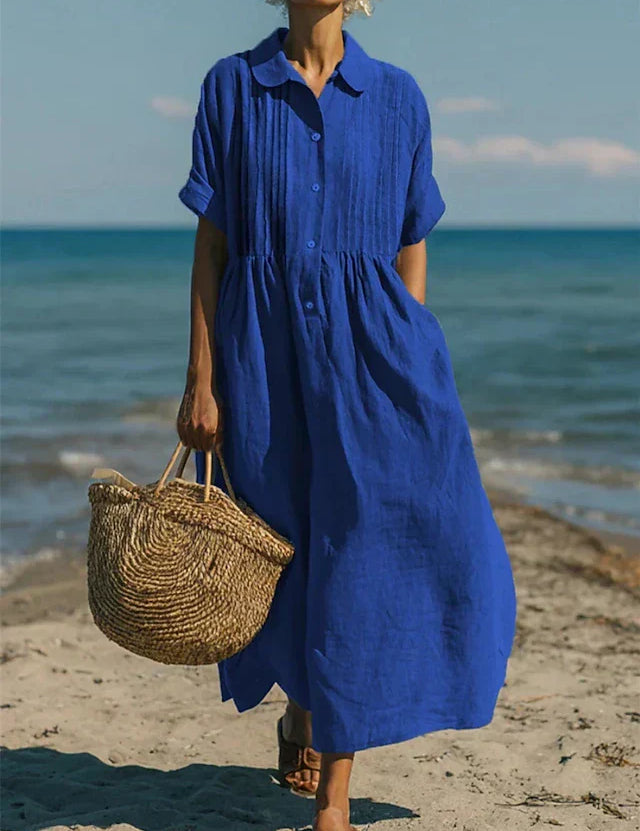 Florence Baker | Elegant Collared Linen Shirt Dress