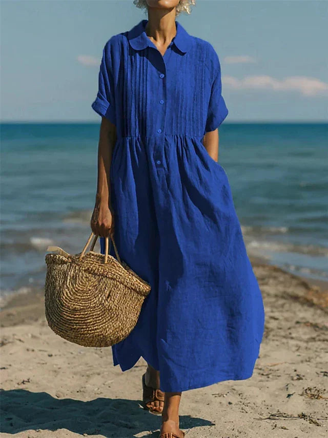 Florence Baker | Elegant Collared Linen Shirt Dress