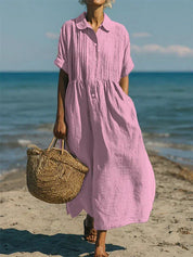 Florence Baker | Elegant Collared Linen Shirt Dress