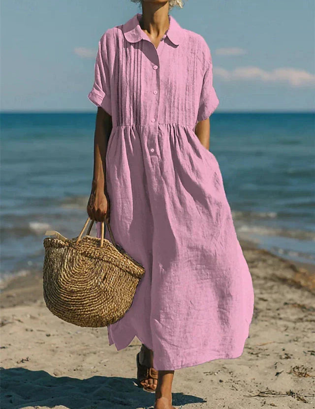 Florence Baker | Elegant Collared Linen Shirt Dress