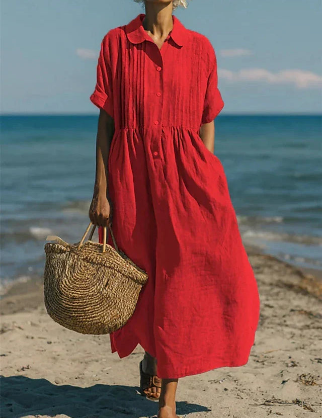 Florence Baker | Elegant Collared Linen Shirt Dress