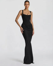 Arabella Scott | Black Corset Maxi Dress with Draped Detail