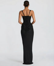 Arabella Scott | Black Corset Maxi Dress with Draped Detail