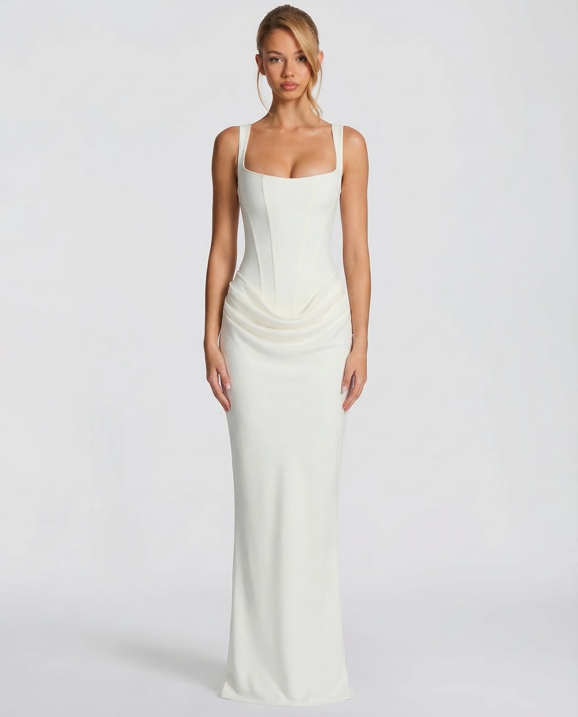 Arabella Scott | Black Corset Maxi Dress with Draped Detail