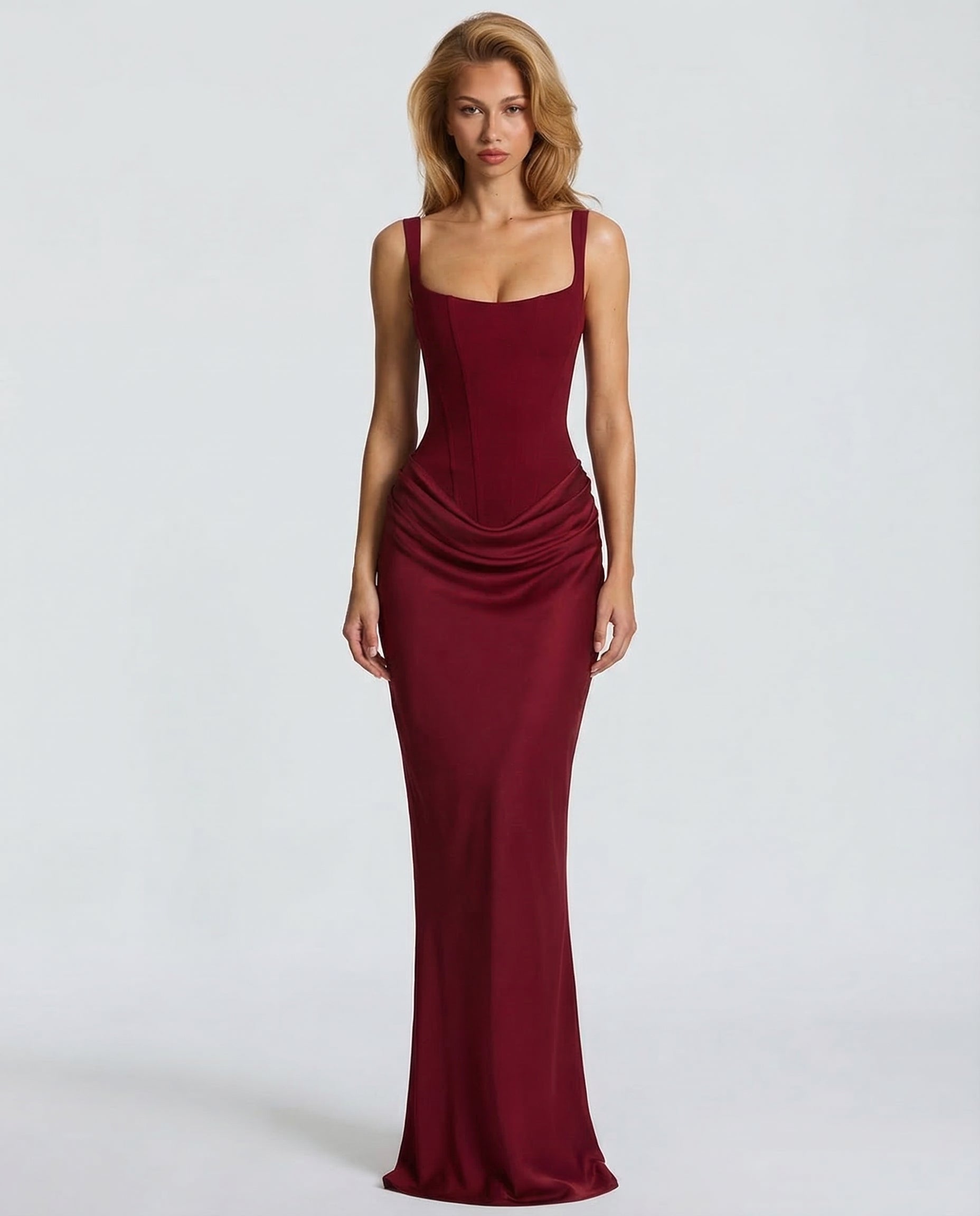 Arabella Scott | Black Corset Maxi Dress with Draped Detail
