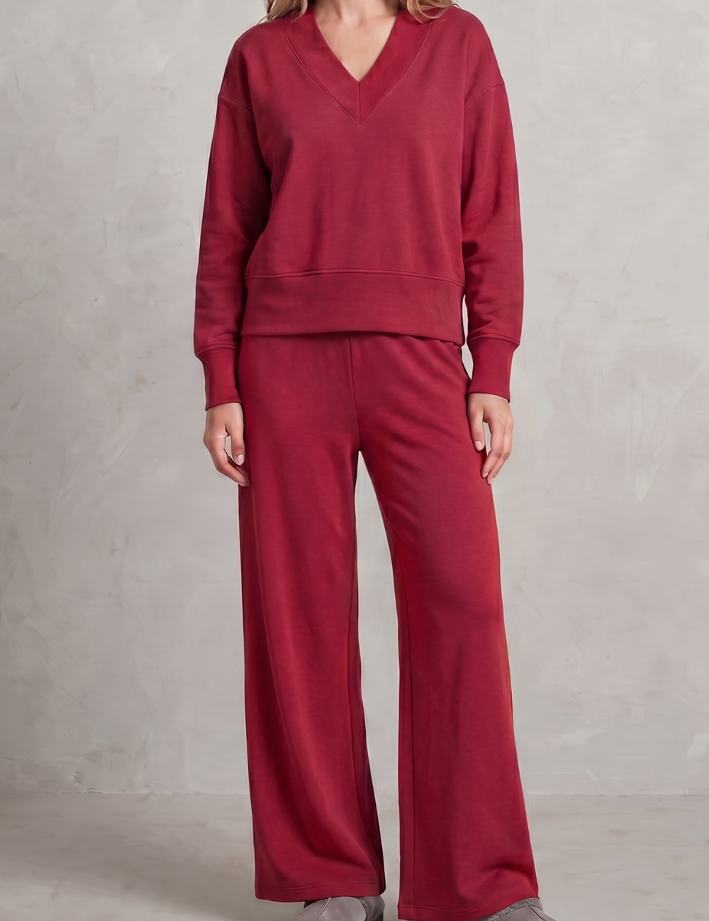 Imogen Walsh | Relaxed V-Neck Lounge Set in Soft Grey Marl