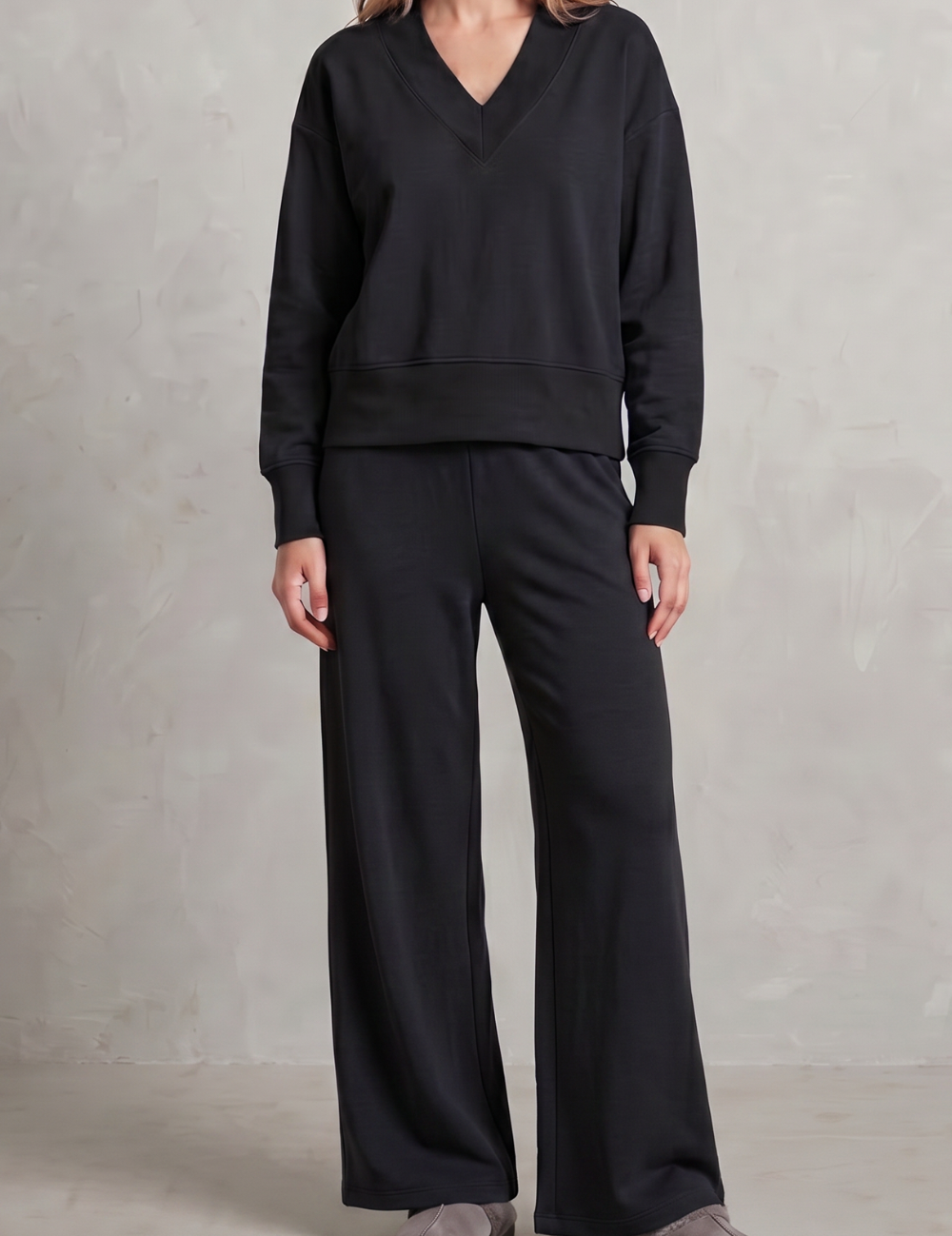 Imogen Walsh | Relaxed V-Neck Lounge Set in Soft Grey Marl