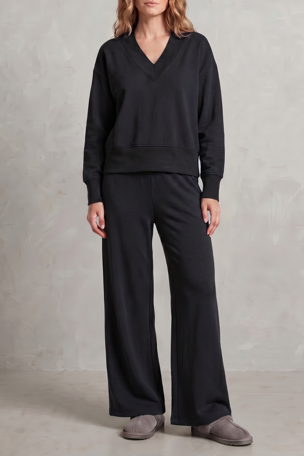 Imogen Walsh | Relaxed V-Neck Lounge Set in Soft Grey Marl