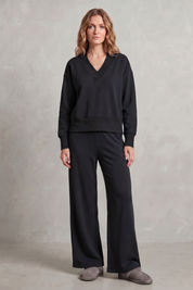 Imogen Walsh | Relaxed V-Neck Lounge Set in Soft Grey Marl