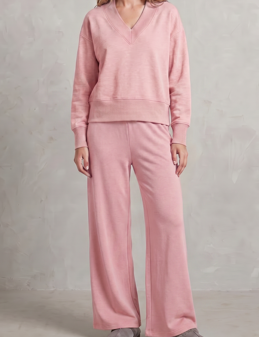 Imogen Walsh | Relaxed V-Neck Lounge Set in Soft Grey Marl
