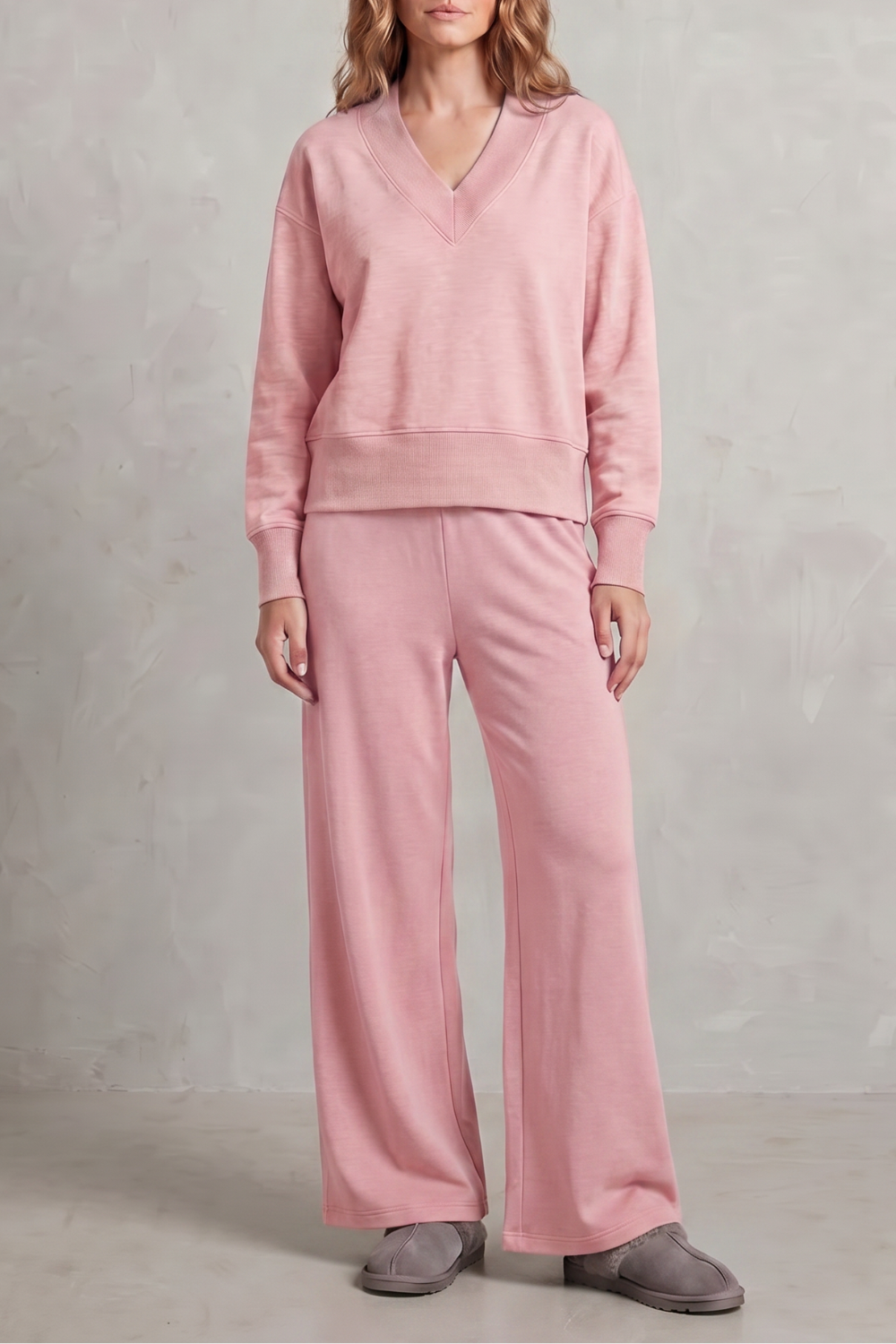 Imogen Walsh | Relaxed V-Neck Lounge Set in Soft Grey Marl