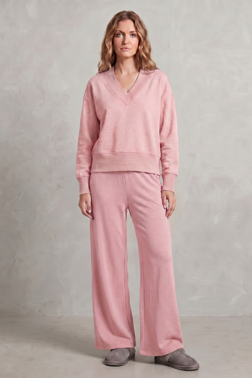 Imogen Walsh | Relaxed V-Neck Lounge Set in Soft Grey Marl