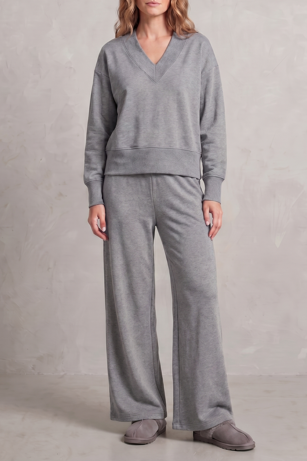 Imogen Walsh | Relaxed V-Neck Lounge Set in Soft Grey Marl