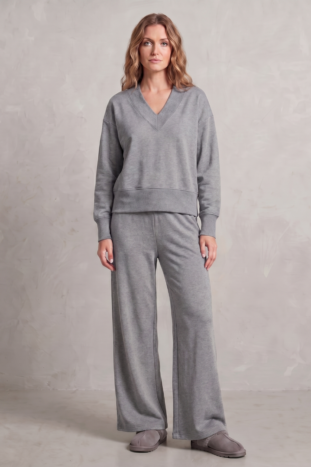 Imogen Walsh | Relaxed V-Neck Lounge Set in Soft Grey Marl