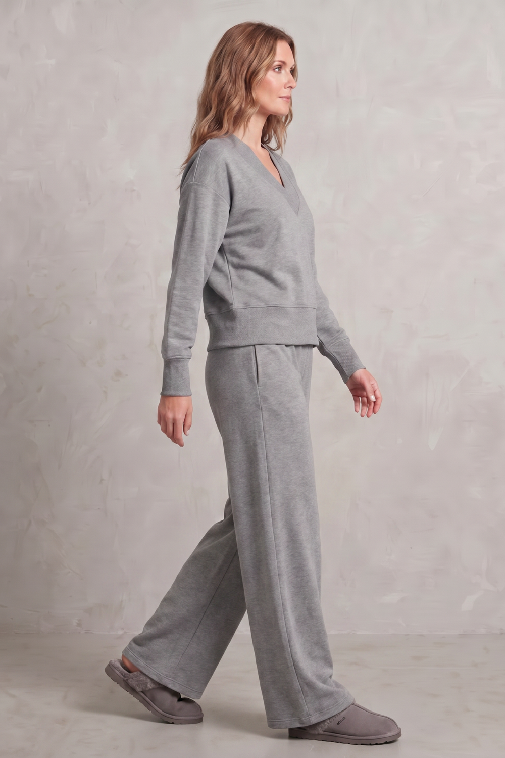 Imogen Walsh | Relaxed V-Neck Lounge Set in Soft Grey Marl