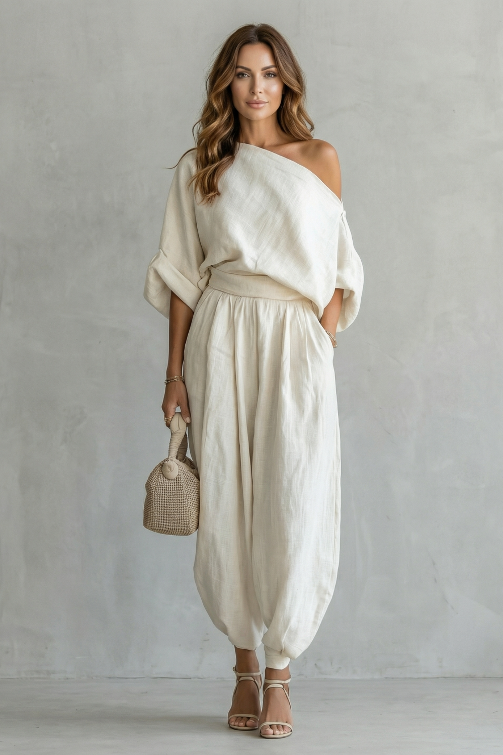 Imogen Hartley | Relaxed Off-Shoulder Linen Two-Piece Set