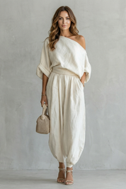 Imogen Hartley | Relaxed Off-Shoulder Linen Two-Piece Set