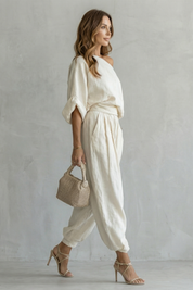 Imogen Hartley | Relaxed Off-Shoulder Linen Two-Piece Set