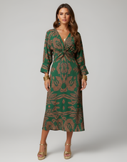 Althea Blackwood | Long-Sleeve Knot-Detail Midi Dress