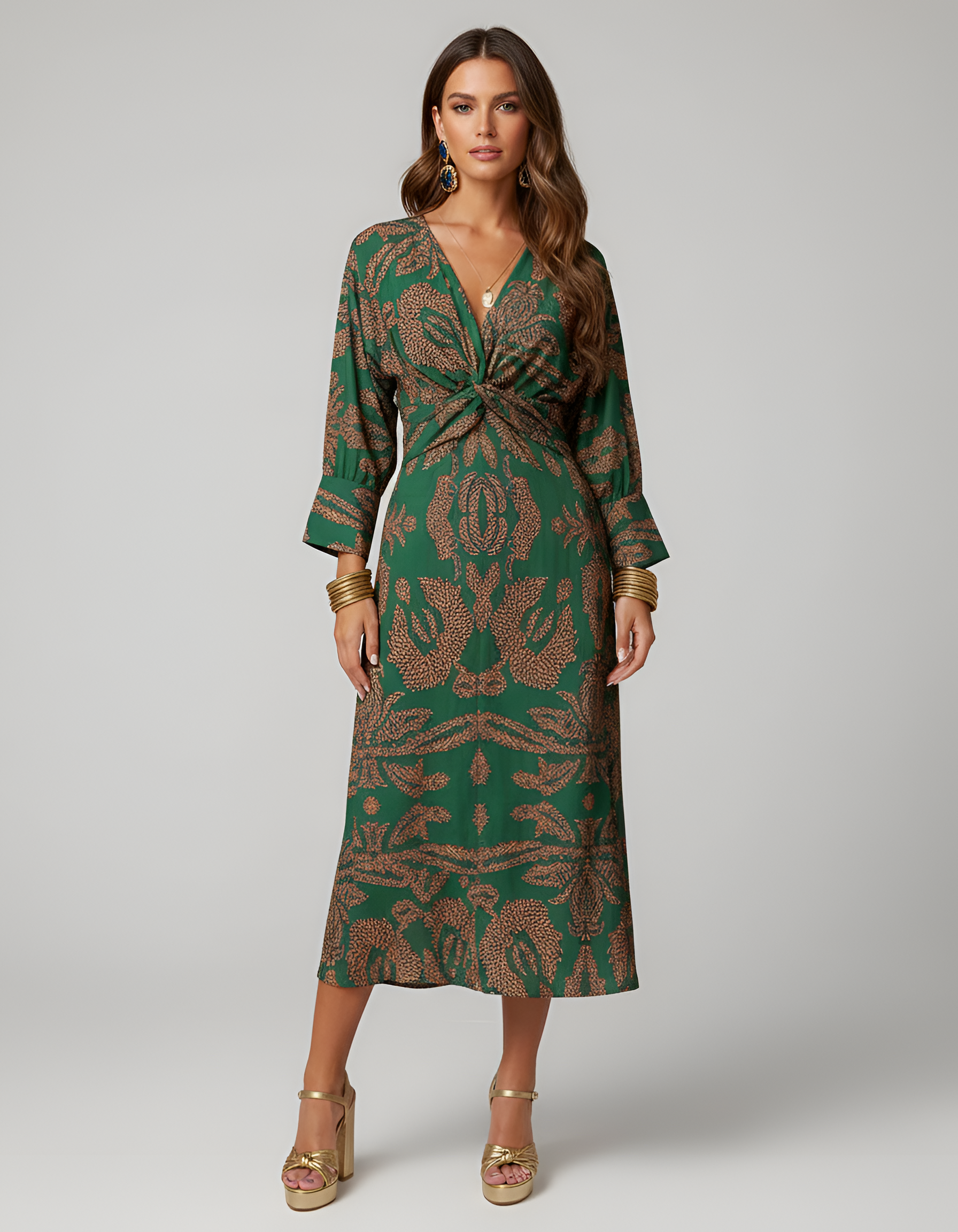 Althea Blackwood | Long-Sleeve Knot-Detail Midi Dress