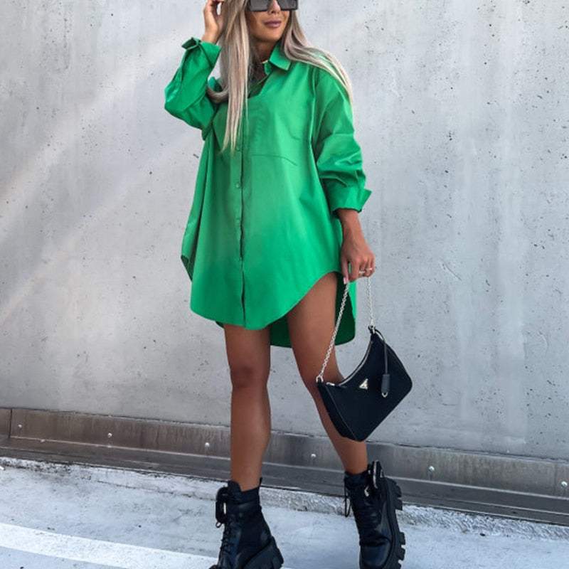 Poppy Sinclair | Oversized Shirt Dress in Cornflower Blue