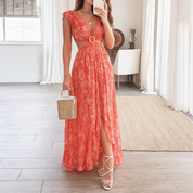 Amara Linton | Coral Cut-Out Maxi Summer Dress