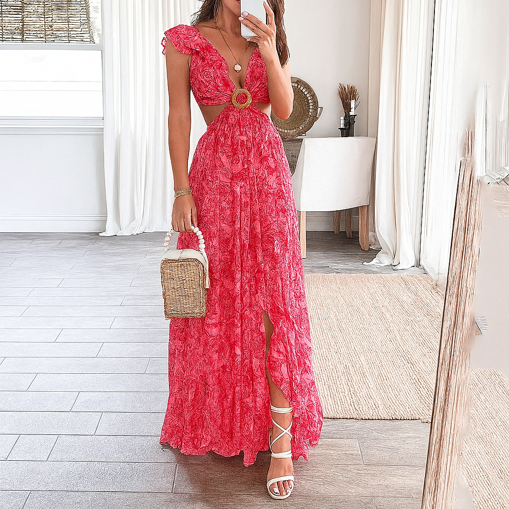 Amara Linton | Coral Cut-Out Maxi Summer Dress